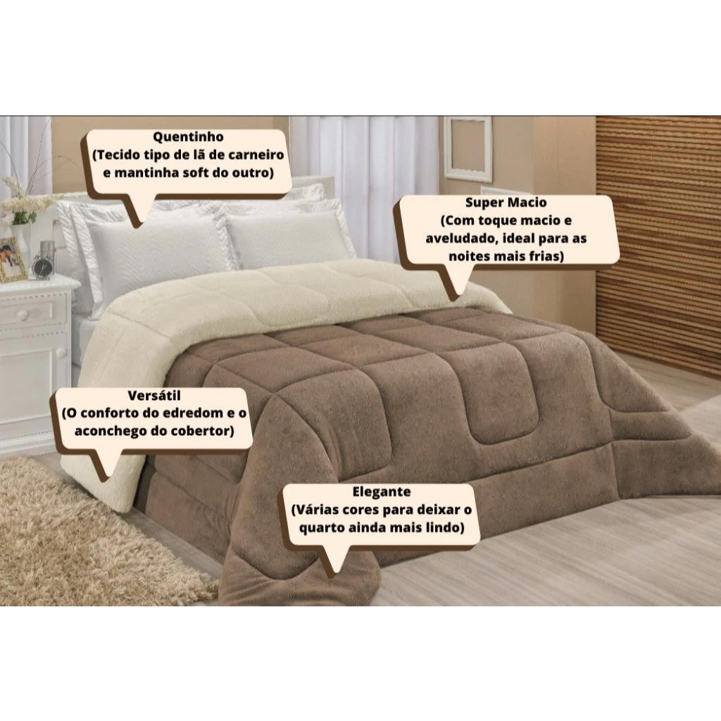 Coberdrom Edredom Casal Queen - 2,40 x 2,20m Dupla Face - Várias Cores