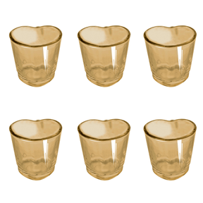 Jogo 6 Copos para Shot Licor de Vidro Coração Âmbar 45ml
