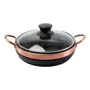 Frigideira De Pedra Sabão 20 Cm Com Tampa De Vidro