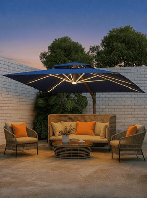 (MEGA PROMOÇÃO) - Ombrelone Parnaso Guarda Sol Gold Led Alumínio 3,0 x 3,0 C/ Base em 100 L