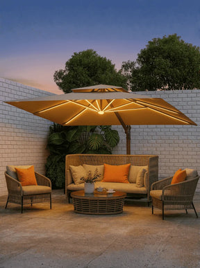 (MEGA PROMOÇÃO) - Ombrelone Parnaso Guarda Sol Gold Led Alumínio 3,0 x 3,0 C/ Base em 100 L