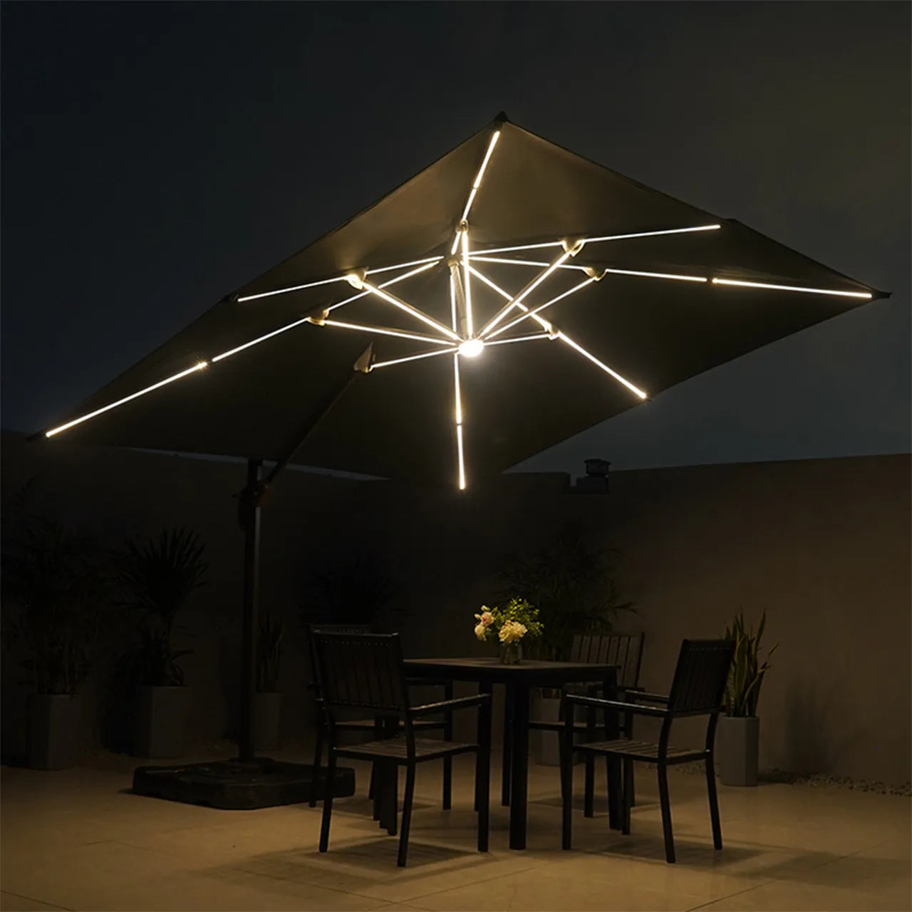 (MEGA PROMOÇÃO) - Ombrelone Parnaso Guarda Sol Gold Led Alumínio 3,0 x 3,0 C/ Base em 100 L