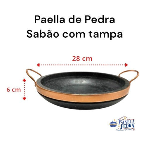 Frigideira Paella de Pedra Sabão 28 Cm Com Tampa