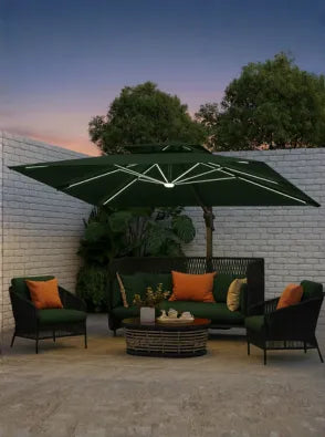 (MEGA PROMOÇÃO) - Ombrelone Parnaso Guarda Sol Gold Led Alumínio 3,0 x 3,0 C/ Base em 100 L