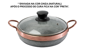 Frigideira De Pedra Sabão 24 Cm Com Tampa De Vidro